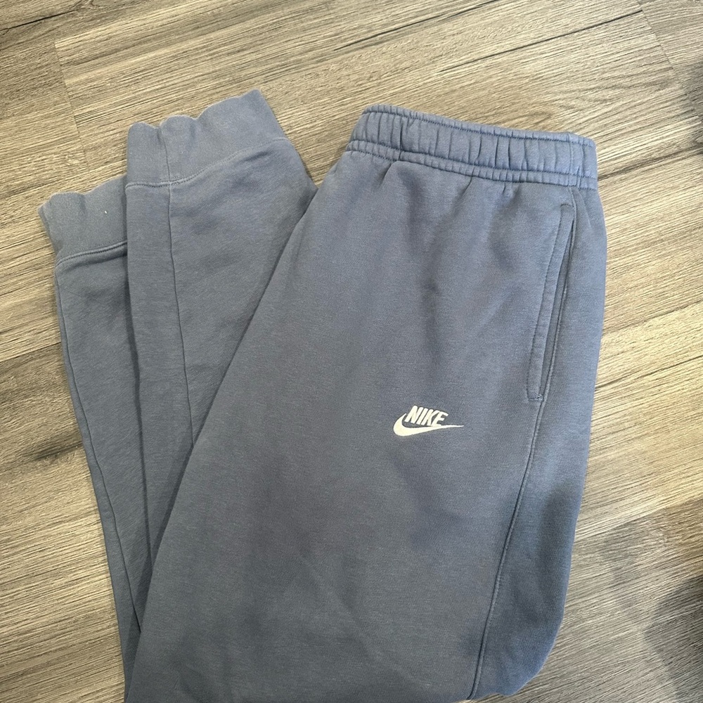 Nike Men's Navy Blue Fleece Joggers with White Swoosh